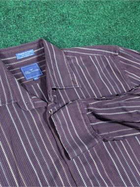 Faconnable Mens M Short Sleeve Button Down Shirt Striped Red Burgundy